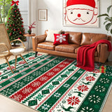 Garvee Christmas Rug 8x10 Green Non Slip Washable Polyester Reindeer Snowflake Print Living Room Nursery Bedroom Dining Room - Green