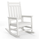 Garvee White 1 piece HDPE Outdoor Rocking Chairs , All-Weather Porch Rockers for Adults, 350 lbs Capacity, High Back & Wide Armrests for Patio & Backyard - White