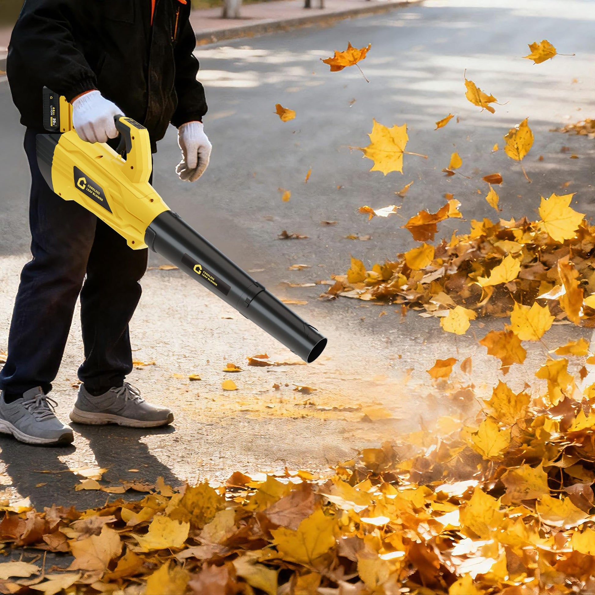 Garvee Leaf Blower Cordless Brushless- 20V Electric Leaf Blower 700CFM & 2 Speed Modes with Charger, 1*4.0Ah Battery Powered for Lawn Care,Yellow