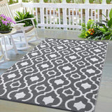 Garvee Outdoor Grey & White  6x9 Waterproof Patio Rug Lightweight Plastic Straw Mat Reversible Geometric Design Portable for Camping Picnic Backyard - Gray & White