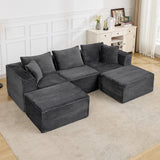 Garvee 107" Modular Sectional Sofa, Modern Cloud Sectional Couch with Deep Seat, U-Shape Boneless Couch with Chaise for Living Room Apartments, No Assembly Required (3 Seater + 2 Ottoman), Grey - Corduroy | Grey
