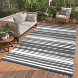 Garvee Outdoor Grey 9x12 Patio Rug Waterproof Reversible Striped Polypropylene Stain-Resistant Lightweight Foldable with Stakes for Camping Deck Balcony - Gray