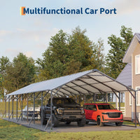 Garvee 20' x 40' x 12' Heavy Duty Metal Carport, Galvanized Steel Vertical Roof Shelter for Trucks, RVs, Boats & Tractors, Gray