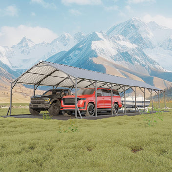 Garvee 20' x 40' x 12' Heavy Duty Metal Carport, Galvanized Steel Vertical Roof Shelter for Trucks, RVs, Boats & Tractors, Gray