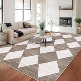 Garvee Plaid Brown 8x10 Washable Checkered Rug - Stain-Resistant, Non-Slip Backing - Premium Faux Wool - Durable Edges, Foldable - Brown - Living Room, Bedroom, Office - Brown
