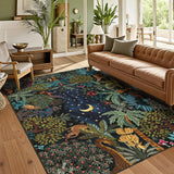 Garvee Jungle Animal Area Rug 8x10 - Soft Faux Wool, Non-Slip Rubber Backing, Machine Washable, Low Profile, Indoor Living Room & Bedroom Decor - Jungle Blue Green