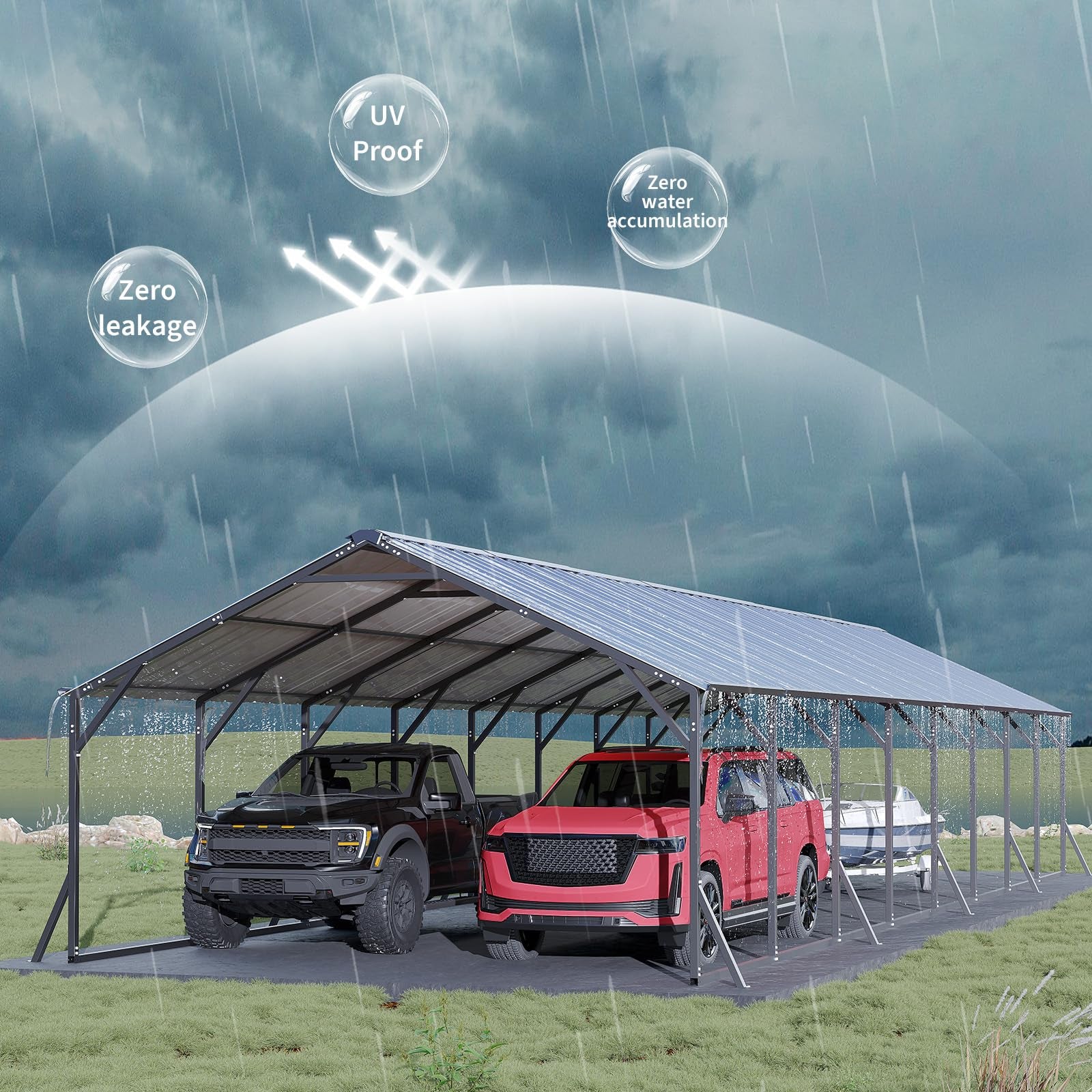 Garvee 20' x 40' x 12' Heavy Duty Metal Carport, Galvanized Steel Vertical Roof Shelter for Trucks, RVs, Boats & Tractors, Gray