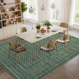 Garvee Washable 8x10 Area Rug - Soft Low-Pile, Stain Resistant - 100% Polyester, Non-Slip Backing, Foldable - Living Room, Bedroom, Dining - Green