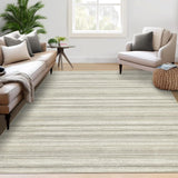Garvee Large 10x13 Machine Washable Area Rug - Modern Berber Stripe, Low Pile, Ultra Soft Cotton Feel - Durable TPR Non-Slip Backing, Reinforced Edges - Beige, Neutral Color for Living Room & Bedroom - Beige