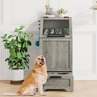 Garvee Pet Food Cabinet,Dog Feeding Station with 2 Elevated Dog Bowls, Dog Food Storage Cabinet,Dog Food Storage Container,Pet Toy Storage Organizer,Modern Dog Storage Cabinet,Grey