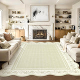 Garvee Washable Scalloped Floral Rug 8x10 Low-Pile Stain Resistant Polyester Non-Slip Modern Bordered Kids Bedroom Living Room - Beige