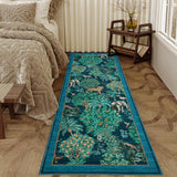 Garvee Jungle Animal Print Kitchen Rug 2x6 Non Slip Ultra Thin Low Pile TPE Rubber Backing Machine Washable Indoor Entryway Hallway - Blue