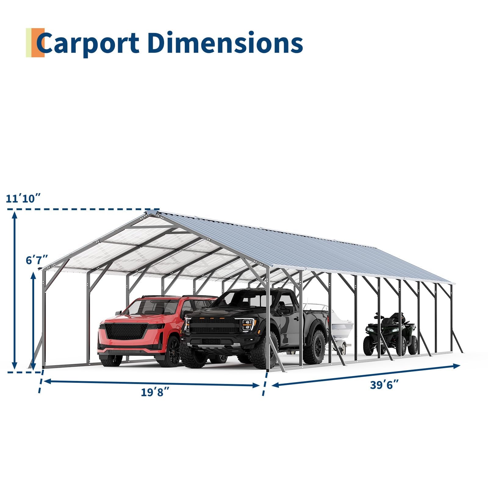 Garvee 20' x 40' x 12' Heavy Duty Metal Carport, Galvanized Steel Vertical Roof Shelter for Trucks, RVs, Boats & Tractors, Gray