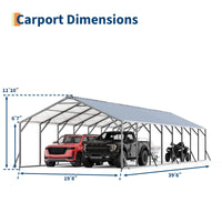 Garvee 20' x 40' x 12' Heavy Duty Metal Carport, Galvanized Steel Vertical Roof Shelter for Trucks, RVs, Boats & Tractors, Gray