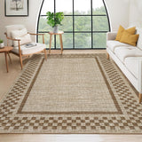 Garvee Living Room Rug 9x12 Checkered Modern Washable Non-Slip Low Pile Polyester Soft Durable Office Bedroom Dining - Taupe