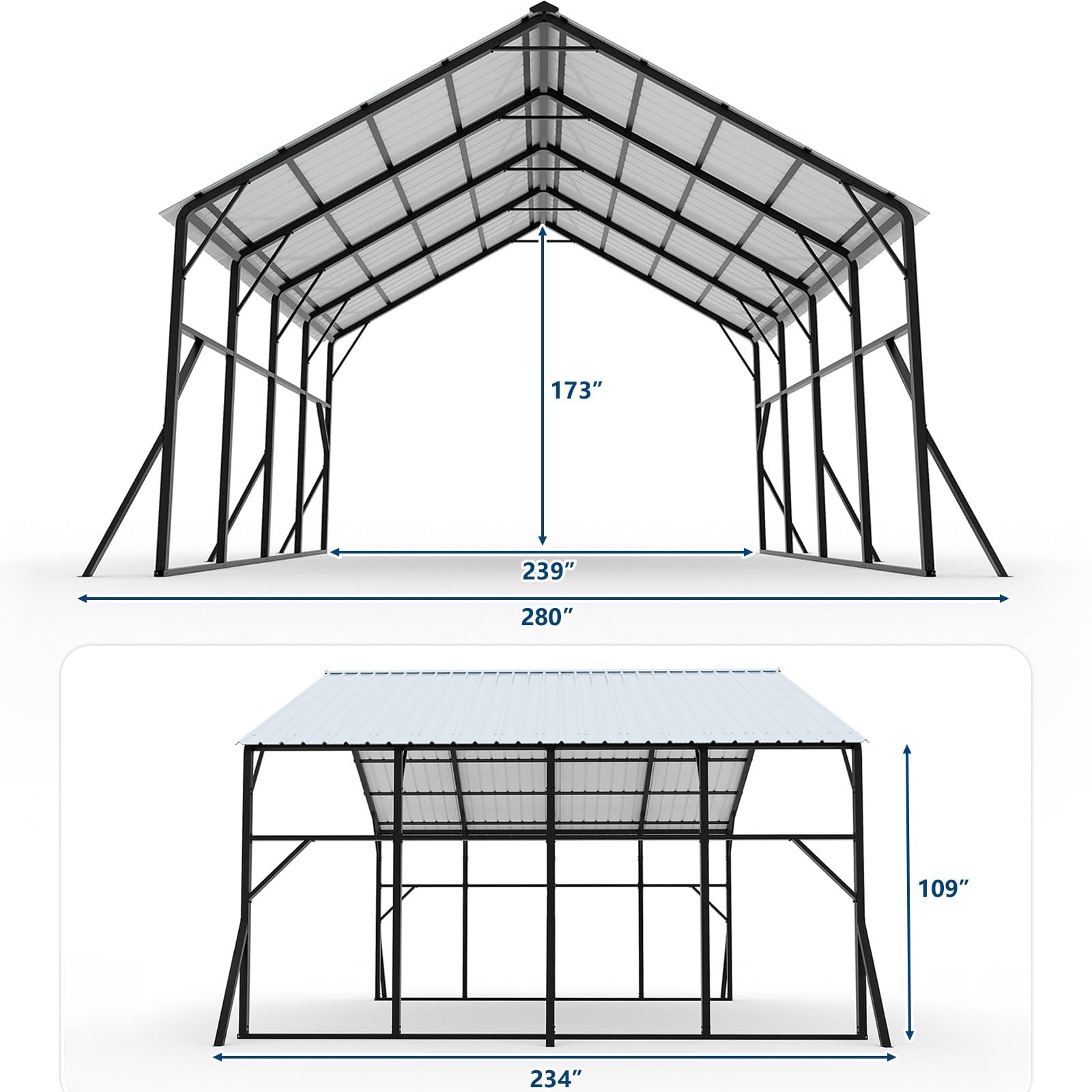 Garvee 20' × 20' Metal Carport Kit, Heavy Duty 2-Car Steel Shelter with 120° Vertical Roof for RV, Truck & Tractor