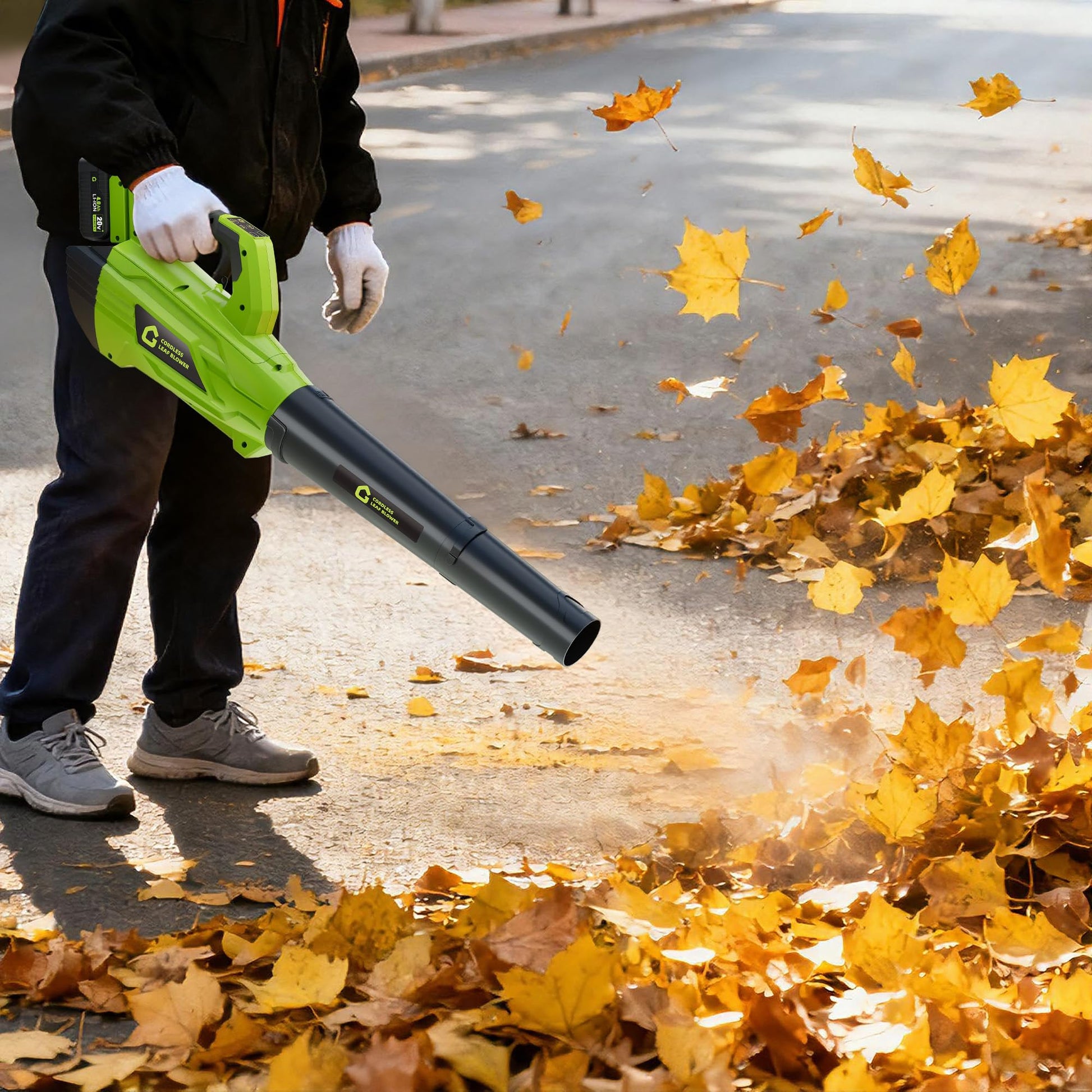 Garvee Leaf Blower Cordless Brushless- 20V Electric Leaf Blower 700CFM & 2 Speed Modes with Charger, 1*4.0Ah Battery Powered for Lawn Care,Green