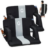 Garvee Portable Stadium Seats (Set of 2) - 20.5" Extra Wide Bleacher Chairs with Back Support, Thick Padded Cushion & Storage - Black & Gray - Black & Gray