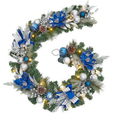 Garvee 6ft Christmas Garland with 20 LED Lights, Battery Operated, 8 Lighting Modes, Artificial Pine, Blue Silver Ornaments, Timer, Indoor Outdoor Decor - Blue Silver