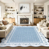 Garvee Scalloped Floral Area Rug 5x7 Non-Slip Low Pile Polyester Stain-Resistant Machine Washable Kids & Pets Living Room Bedroom - Blue