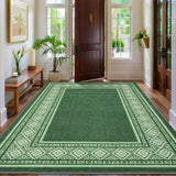 Garvee Modern Neutral Bordered Area Rug Green 5x7 - Soft Washable Non-Slip Polyester - Geometric Pattern, Low-Pile - Living Room, Bedroom, Office - Green