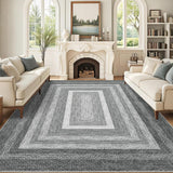 Garvee 9x12 Area Rug Soft Washable Non-Slip Braided Print Polyester Thin Low Pile Living Room Nursery Dining Room - Gray