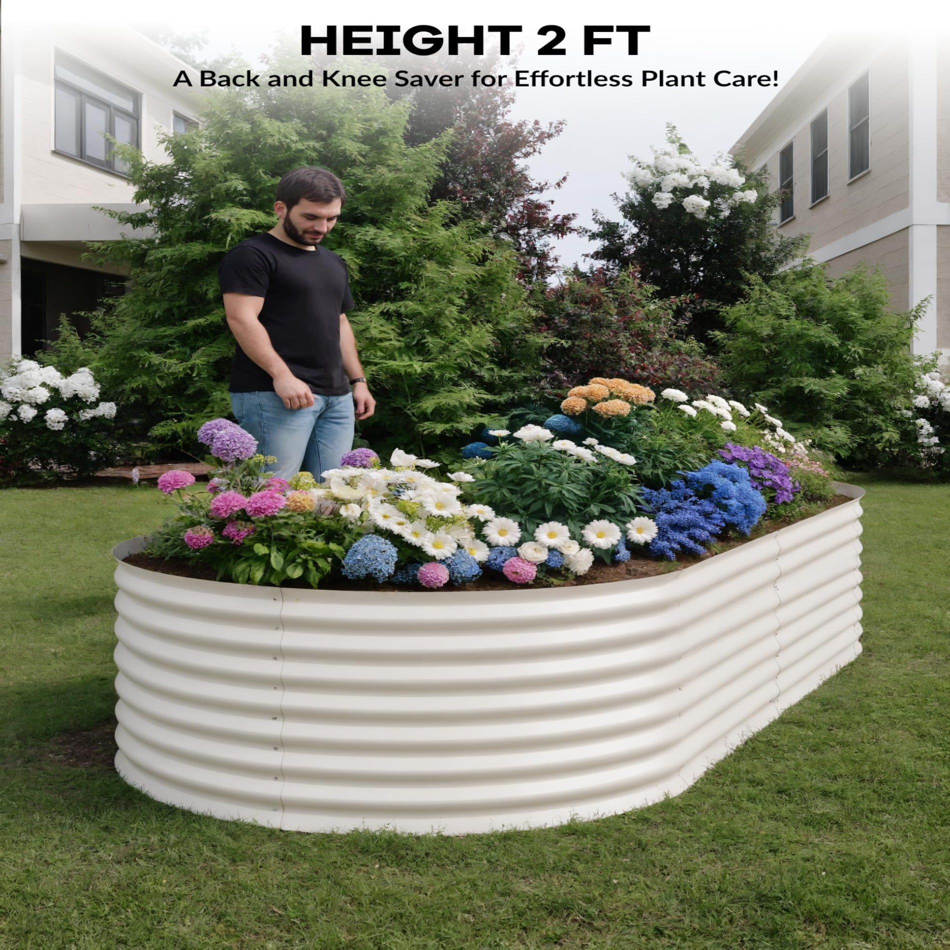 Garvee 8' X 4' X 2' Beige Oval Galvanized Steel Raised Garden Bed Kit 8X4X2 FT Durable Modular Metal Planter Open Bottom for Vegetables Flowers Herbs