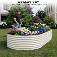 Garvee 8' X 4' X 2' Beige Oval Galvanized Steel Raised Garden Bed Kit 8X4X2 FT Durable Modular Metal Planter Open Bottom for Vegetables Flowers Herbs