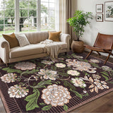 Garvee Floral Area Rug 8x10 Large Low Pile Washable Non-Slip TPE Rubber Backing Soft Hypoallergenic Indoor Living Room Bedroom Dining - Purple