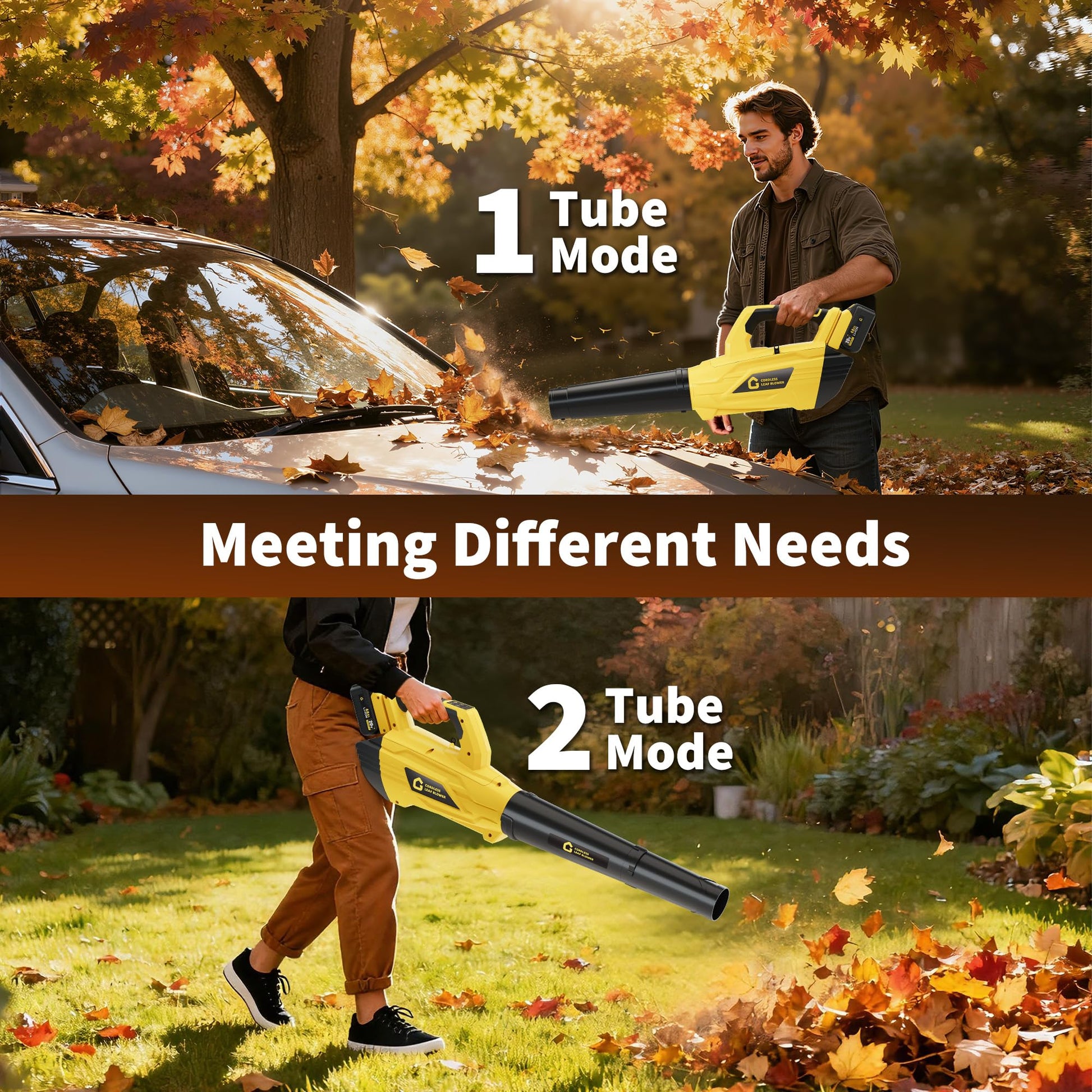 Garvee Leaf Blower Cordless Brushless- 20V Electric Leaf Blower 700CFM & 2 Speed Modes with Charger, 1*4.0Ah Battery Powered for Lawn Care,Yellow