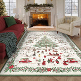 Garvee Christmas Living Room Rug 8x10 - Non-Slip, Washable - Polyester, Stain-Resistant - Festive Snowflake Santa Tree - Cozy Bedroom Dining Room - Beige