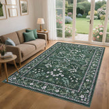 Garvee Large Area Rug 8x10 Modern Farmhouse Floral Non-Slip Washable Polyester Thin Foldable Green for Living Room Bedroom - Green