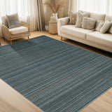 Garvee Area Rug 8x10 Washable Low Pile Soft Polyester Distressed Stripes Non-Slip TPR Backing Living Room Bedroom Office - Blue