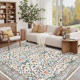 Garvee Vintage Floral Living Room Rug 8x10 - Stain Resistant, Machine Washable - Soft Touch, Non-Slip Backing - Low Pile, Non-Shedding - Beige - Bedroom, Playroom - Beige