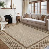 Garvee Modern Bordered 8x10 Area Rug - Soft, Washable, Non-Slip Backing - Durable Low Pile, Pet & Kid Friendly - Taupe for Living Room & Bedroom - Taupe