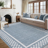 Garvee Washable Area Rugs 10x13 Non Slip Soft Large Living Room Rug Modern Checkered Pattern Low Pile Durable Material Pet & Kids Friendly Home Decor - Blue