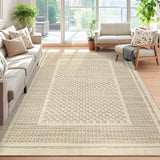 Garvee Washable 10x13 Area Rug - Non-Slip, Stain-Resistant, Low Pile - 100% Polyester, Durable Edges, Foldable - Modern Plaid for Living Room, Bedroom, Dining - Beige