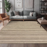 Garvee Large Area Rug 10x13 Modern Minimalist Striped Stain-Resistant Polyester Fiber TPR Backing Non-Skid Low Pile Brown for Living Room Bedroom - Brown
