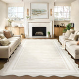 Garvee Washable Area Rug 6x9 Scalloped Rugs for Living Room Nursery Solid Carpet 6x9 Area Rugs for Bedroom Dining Room Non-Slip Stain Resistant Under Table Rug - Scalloped|Cream White