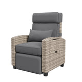 Garvee Outdoor Patio Recliner Chair, 175° Adjustable Wicker Lounge Chair with Footrest, Flip-Up Side Table & Removable Cushion for Porch, Deck, Poolside, Brown/Taupe - Brown / Taupe