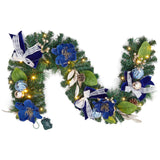 Garvee 6ft Christmas Garland with Lights, Battery Operated, 20 Warm White LEDs, Timer, Faux Pine, Blue Balls & Velvet Ribbons, Indoor & Covered Outdoor Decor