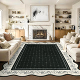 Garvee Washable Scalloped Floral Rug 8x10 Non-Slip Stain-Resistant Polyester Soft Low-Pile Versatile Indoor Carpet for Living Room Nursery - Black