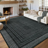 Garvee Bordered 5x7 Geometric Area Rug, Washable Non-Slip, Ultra Thin Soft Stain Resistant, Indoor Modern Floor Cover for Living Room Bedroom Dining - Black
