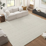 Garvee 9x12 Area Rug for Living Room, Boho Striped Print Neutral Rug for Bedroom Soft Low Pile Washable Indoor Floor Carpet, Modern Non-Slip Large Area Rugs for Dining Room Nursery, Beige - Beige