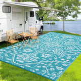 Garvee Waterproof Outdoor Rug 9x18 Reversible Plastic Straw UV-Resistant Heat-Sealed Edges Durable Patio Mat with Carrying Bag for Camping Picnic - Light Blue