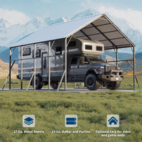 Garvee 20' × 20' Metal Carport Kit, Heavy Duty 2-Car Steel Shelter with 120° Vertical Roof for RV, Truck & Tractor