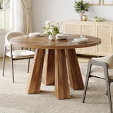 Garvee Farmhouse 47" Wood Round Dining Room Table with Sturdy Base Suitable for 4-6 Peaple, Walnut - Walnut