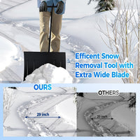 Garvee 29"W X 20"H Snow Shovel with Wheels for Driveway, 20" Wide Adjustable Snow Pusher with 5-Position Angle & Height Handle, Ergonomic Back-Saving Snow Removal Tool for Sidewalks, Yards & Patios - Black