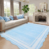 Garvee Modern Scalloped Rug Sky Blue 9x12 Washable Rugs for Living Room, Non-Slip Non-Shedding Faux Wool Soft Carpet, Minimalist Solid Neutral Large Floor Mats for Home Office Decor - Sky Blue