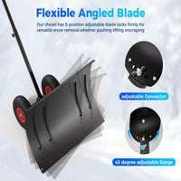 Garvee 29"W X 20"H Snow Shovel with Wheels for Driveway, 20" Wide Adjustable Snow Pusher with 5-Position Angle & Height Handle, Ergonomic Back-Saving Snow Removal Tool for Sidewalks, Yards & Patios - Black